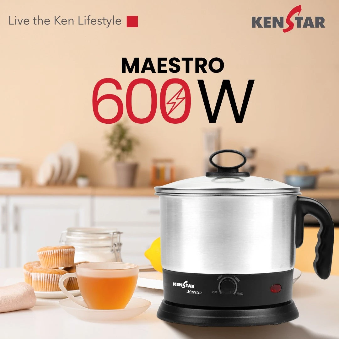 KENSTAR aestro 1.5L Multicook Kettle, SS Grill Rack, Egg Tray & Bowl