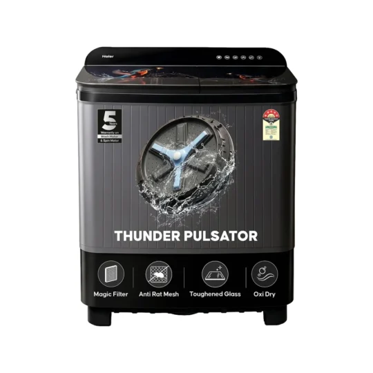 Haier 9 Kg Semi Automatic Top Load Washing Machine with Thunder Pulsator, Toughened Glass Lid, Oxyi