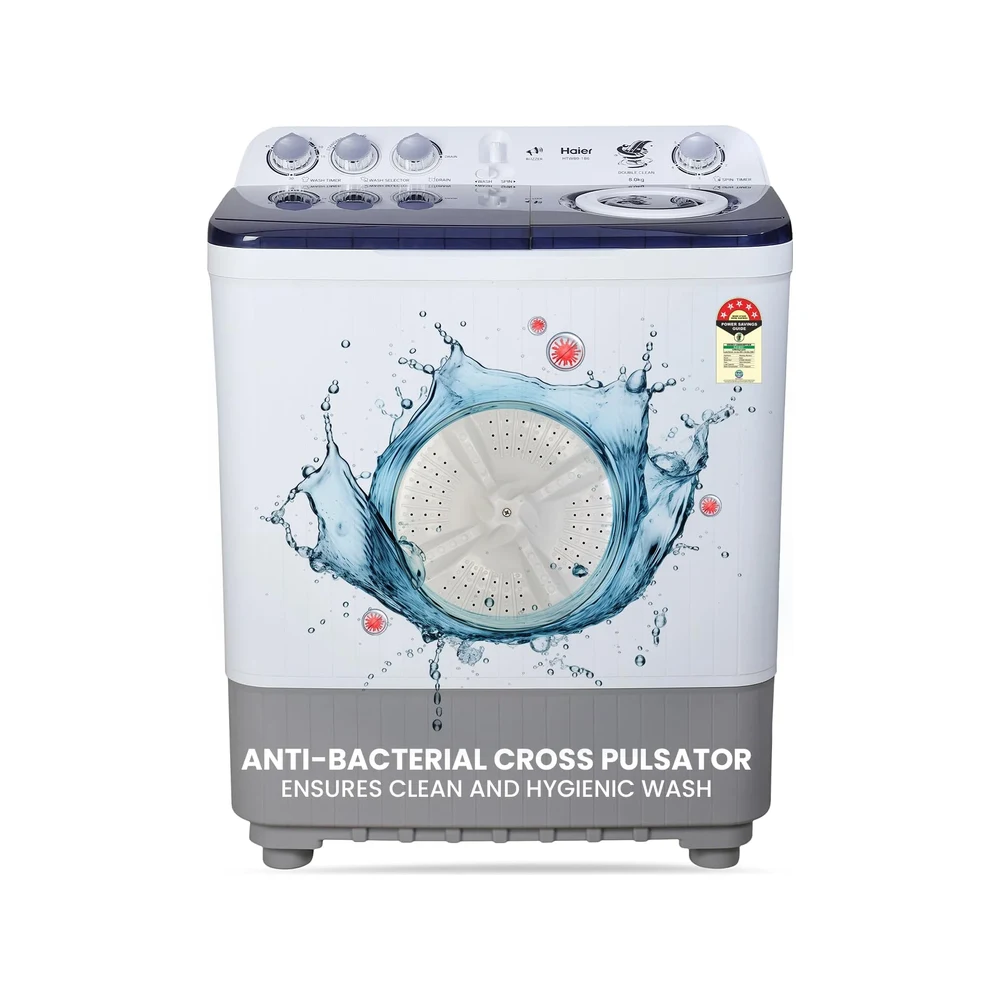 Haier 8 kg 5 Star Vortex pulsator Semi Automatic Top Load Washing Machine (HTW80-186,Burgundy)