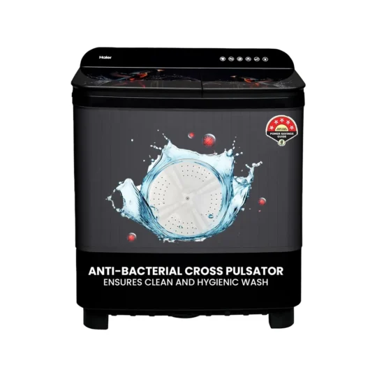 Haier 9 kg 5 Star Toughened Glass & Vortex pulsator Semi Automatic Top Load (HTW90-178FL,Black)
