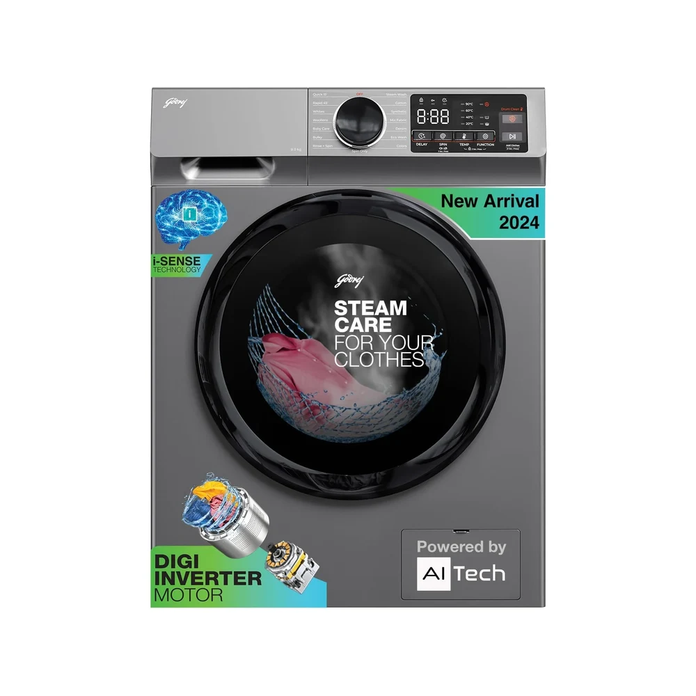 Godrej 8 Kg 5 Star, With AI Tech, Digi Inverter Fully-Automatic Front Load Washing Machine (2024 Mod